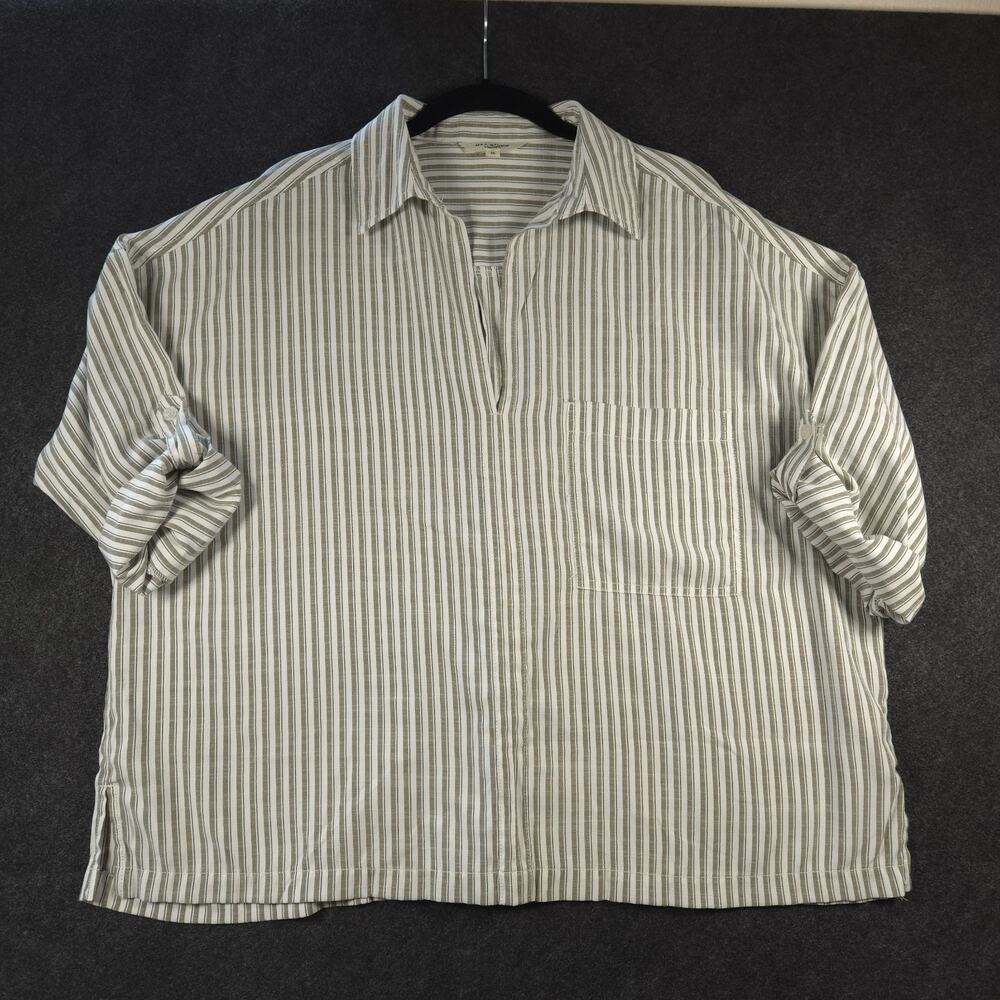 Max Studio Top Femme Plus 1X Boxy Cropped Striped Convertible Sleeves Lightweigh